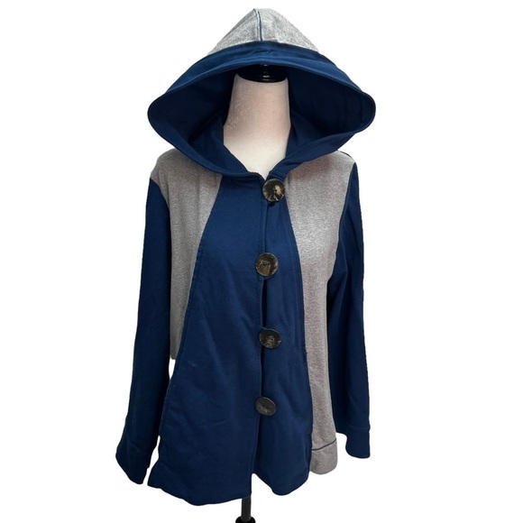 NEON Buddha💙Cotton Hooded Jacket Large Buttons Size M - Picture 3 of 11